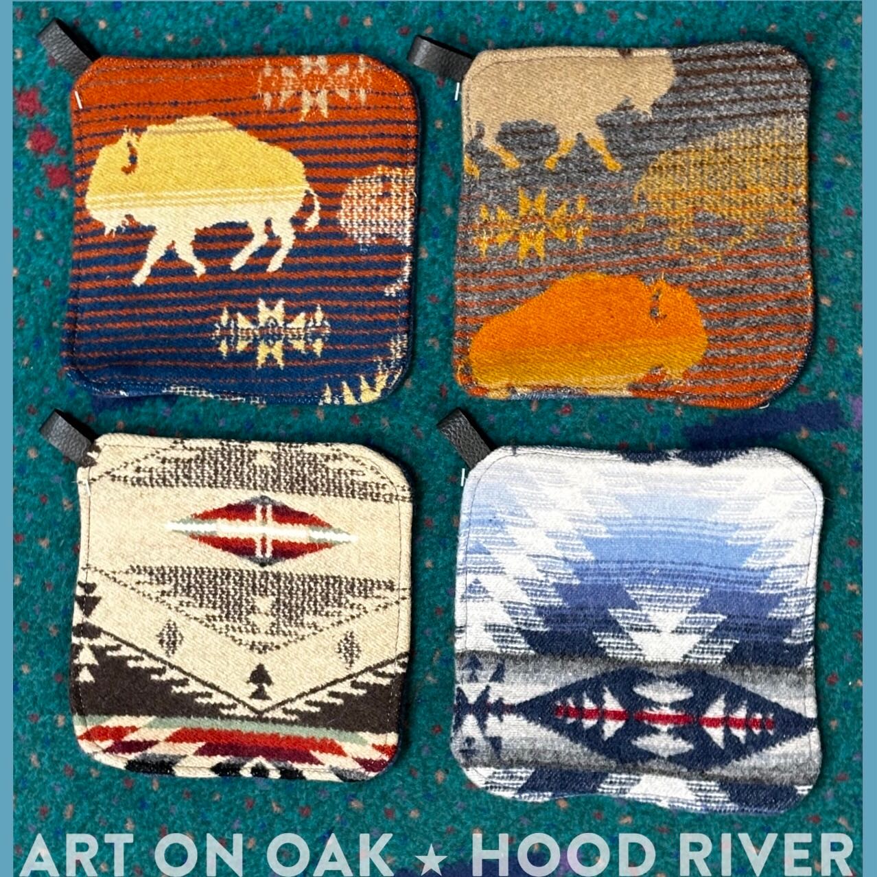 More functional art for your Thanksgiving festivities — or just for fun! Cynthia Caudill’s Pendleton blanket potholders @rethink.crafts, beautiful hand-turned wooden bowls by Kathleen Duncan www.kathleenduncan.com, hand carved cutting boards by Ginny Caudill at Whiskey Creek Wood Works, Marcella Kriebel’s lovely water color printed kitchen linens @marcellakriebel, and Leoni Montenegro’s welcoming wine barrel furniture @leonimontenegro are all on display at Art On Oak, 210 Oak St., Hood River, OR. We’re open every day from 10:00 a.m. until 5:00 p.m. “The friendliest gallery in the Gorge.” #pendletonblankets #potholders #recycled #woodturner #handmadebowls #woodenbowls #cuttingboards #woodencuttingboard #handcarved #handcarvedcuttingboard #kitchentowels #watercolors #printedkitchentowels #winebarrels #winebarrelfurniture #winebarreldecor #oregonart #oregonartist #visithoodriver #hoodriver #hoodriveroregon #thanksgiving