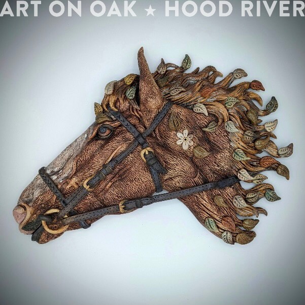 The Chinese New Year of the Fire Horse starts today! It’s a year of dynamic energy and explosive change, and we have some horses in art to help you celebrate. Come see Cheryl Quintana’s horse sculpture carved in clay @chechaquoranchstudio, Jordan Kim’s grazing horse collage @foundandrewound, Nancy Houfek Brown’s geometric oil with a tiny horse dwarfed by Mt. Hood @artistnancyhoufekbrown, and Elizabeth See’s sensitive horse portrait @elizabeth.see.5. Art On Oak is at 210 Oak St., Hood River, OR, and we’re open from 10:00 a.m. until 5:00 p.m. every day of the week. “The friendliest gallery in the Gorge.” #yearofthehorse #horses #horseart #oregonartist #visithoodriver