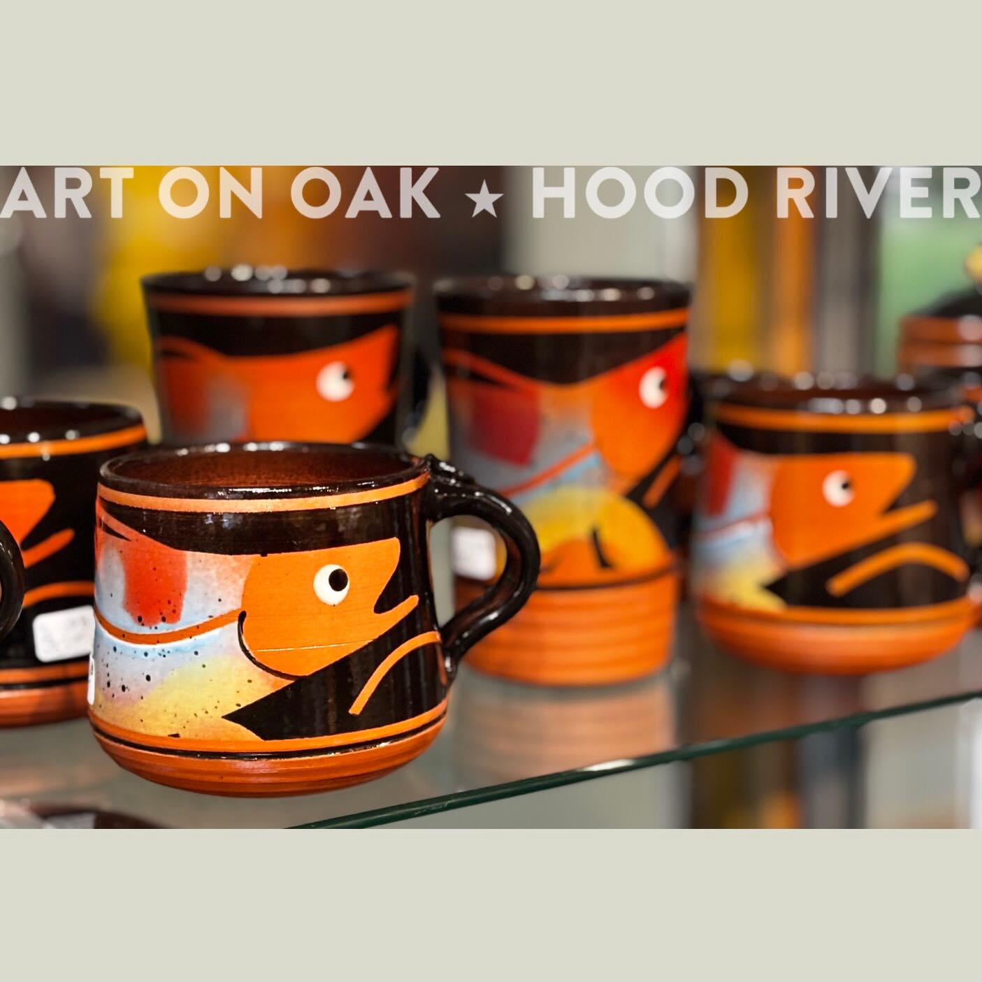 Whether you’re making hot chocolate, coffee, or some Good Medicine Tea @goodmedicinetea for these chilly mornings, you’ll need a beautiful new mug from one of our talented ceramic artists. Maybe a Michael Scrivens terra cotta piece www.michaelscrivens.com, or a spontaneously glazed John McLaughlin @dirtyratstudio, or perhaps one of Jill Warila’s classic wood-fired cups @cloud_cap_pottery. Come see them all at Art On Oak, 210 Oak St., Hood River, OR. We’re open 10:00 a.m. to 5:00 p.m. every day of the week. “The friendliest gallery in the Gorge.” #pottery #ceramics #terracotta #woodfired #visithoodriver